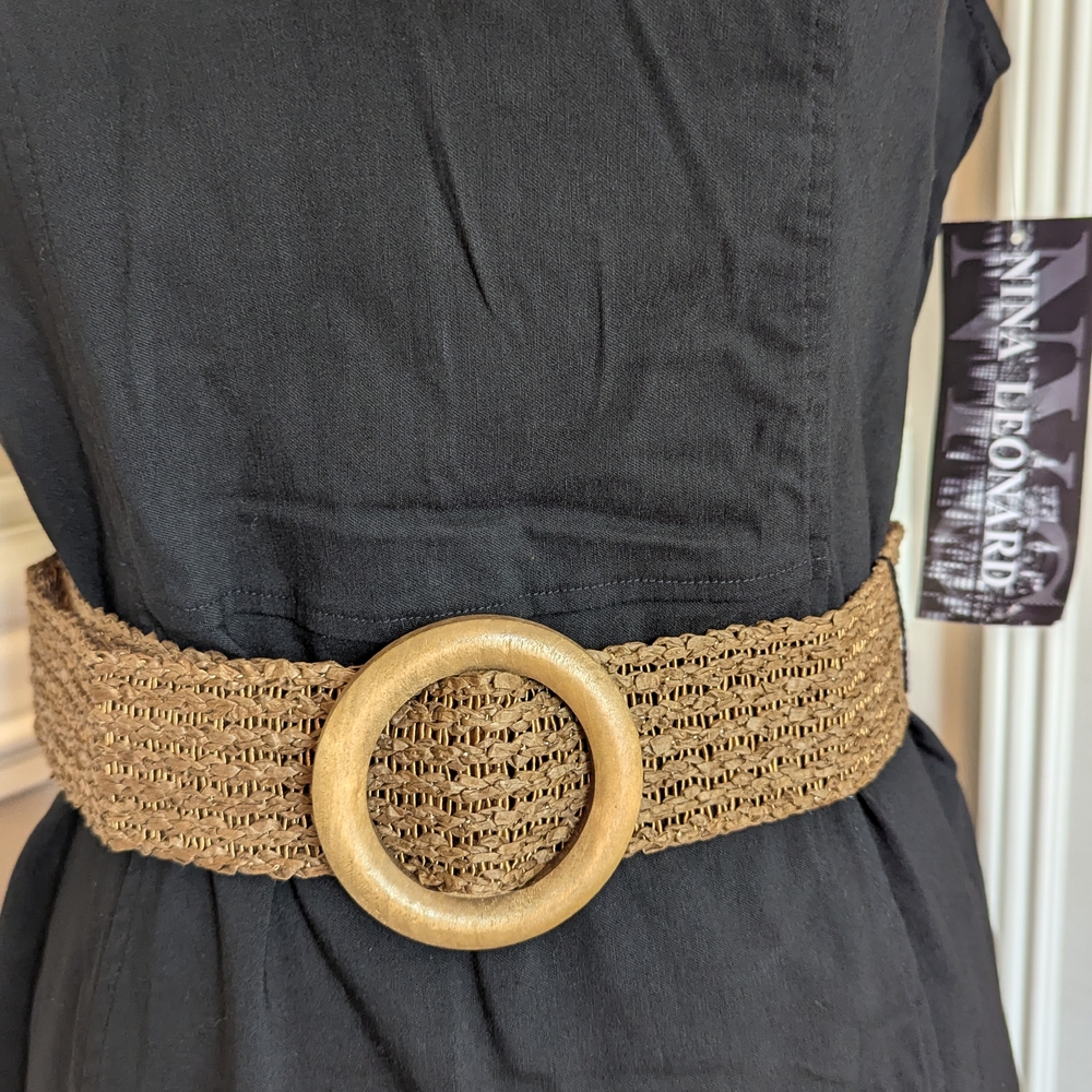 Nina Leonard Black Sheath Dress with Tan Accents - Picture 3 of 5